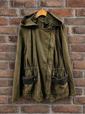 Anthropologie Hei Hei Cotton Linen Lace Utility Jacket Coat Olive